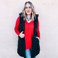 Camille Long Puffer Vest - BLACK