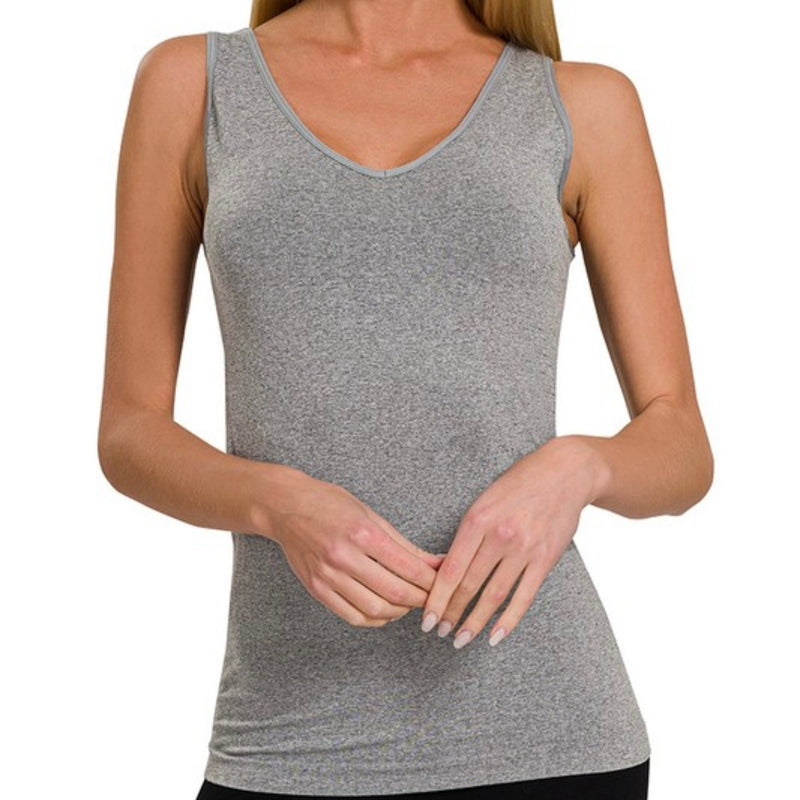 Two Way Seamless Tank-Heather Grey