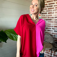 Cassi Colorblock Oversized Tunic - PINK/RED