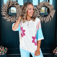 Colorblock Floral Patch Top