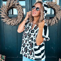 Mixed Pattern Hoodie Top