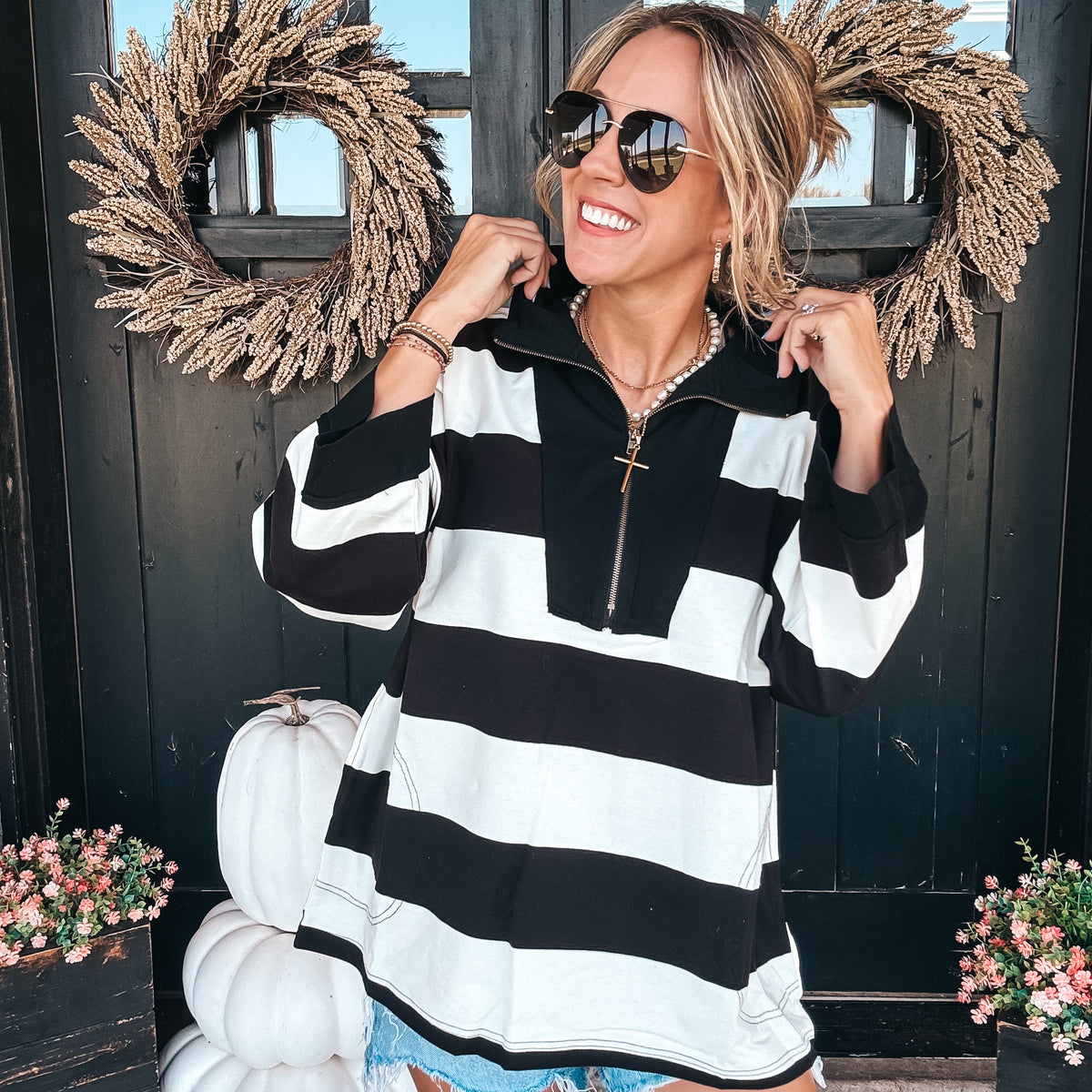 Gameday Striped Jersey Top - BLACK