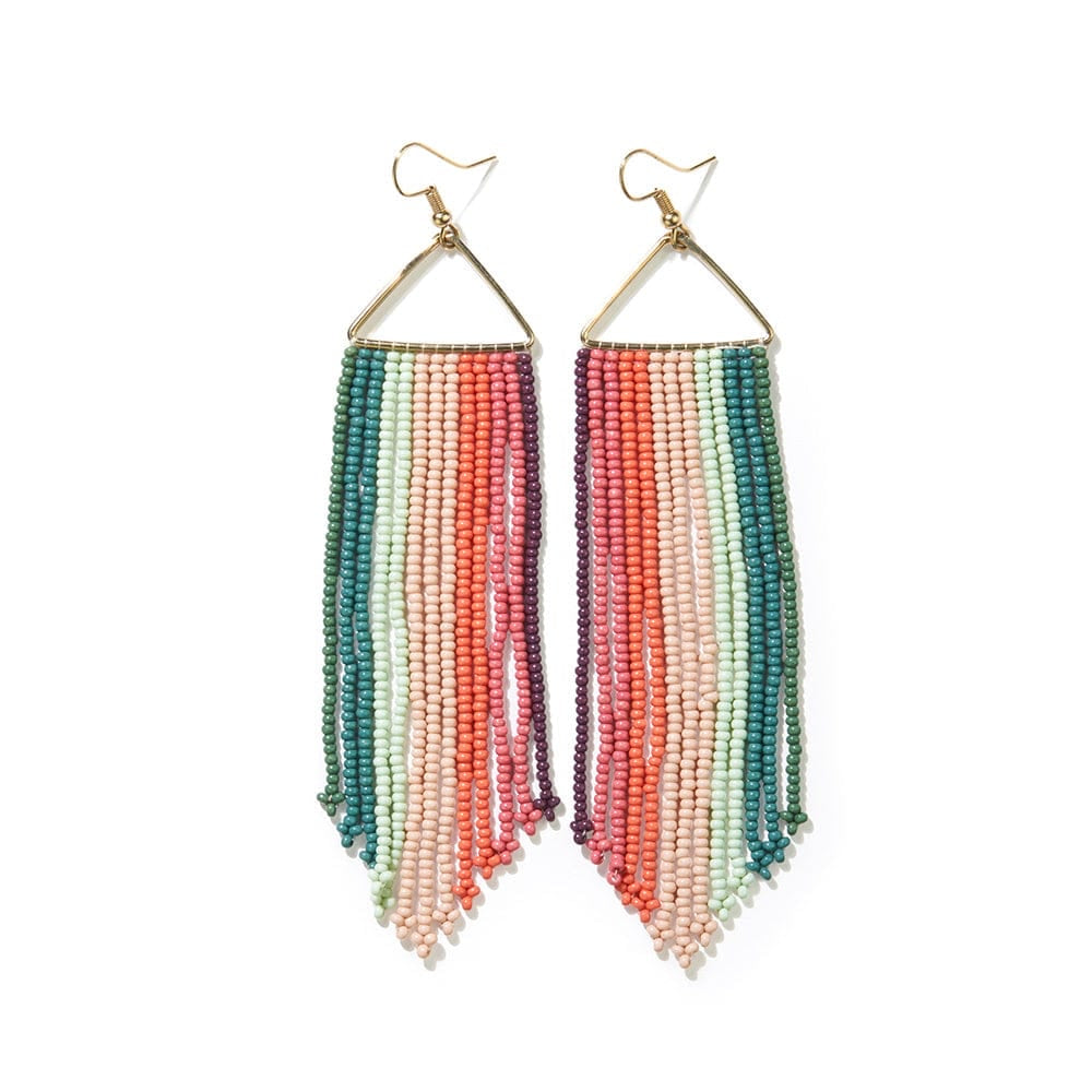 Emilie Vertical Stripe Beaded Fringe Earrings - MUTED