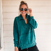 Monica Mineral Wash Sweatshirt - Dark GREEN