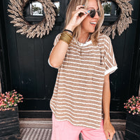 Sarah Short Sleeve Textured Top - KHAKI
