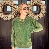 Micah Mineral Wash French Terry Pullover - MOSS GREEN