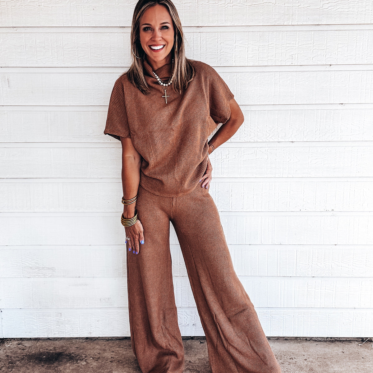Andi Waffle Knit Set - TOFFEE