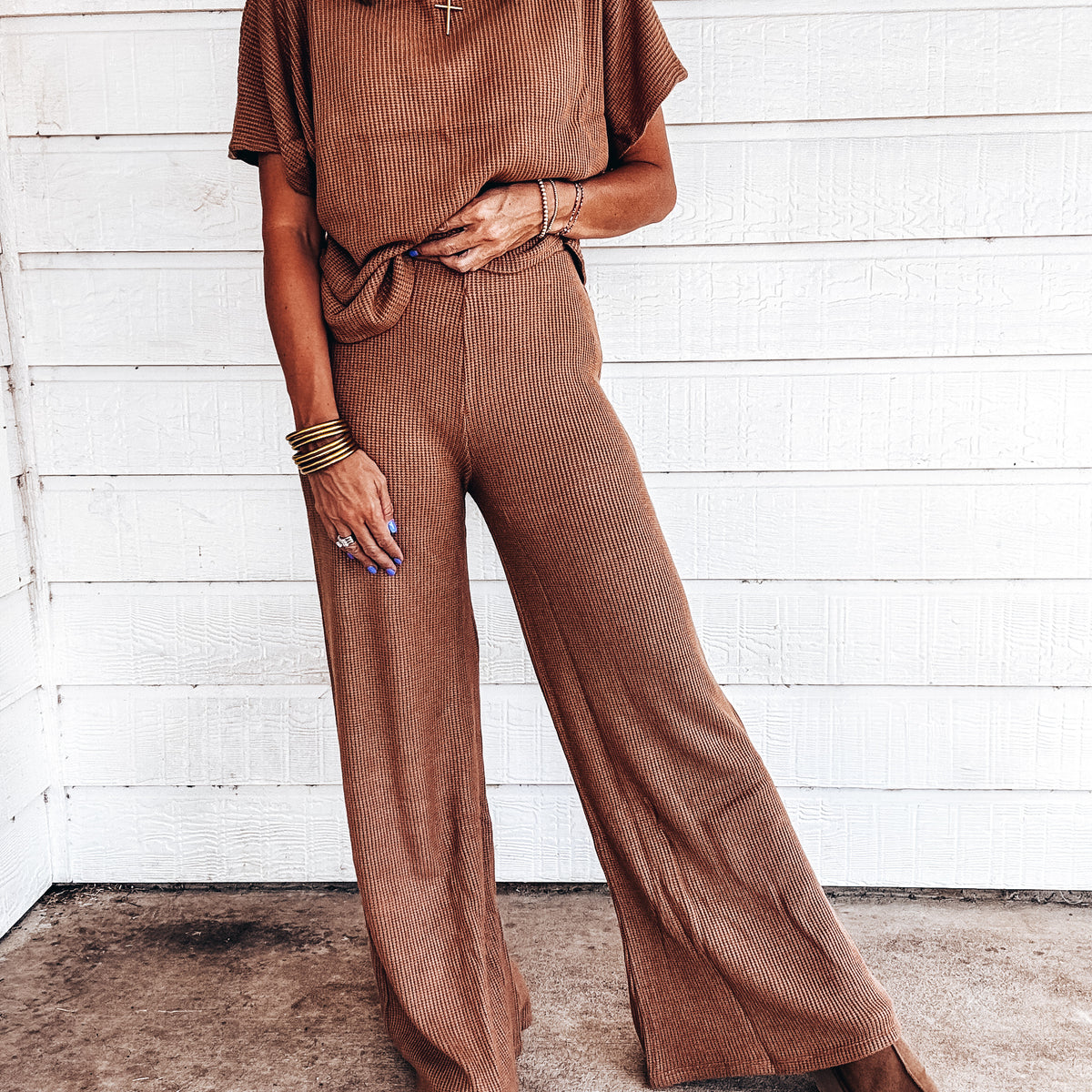Andi Waffle Knit Set - TOFFEE