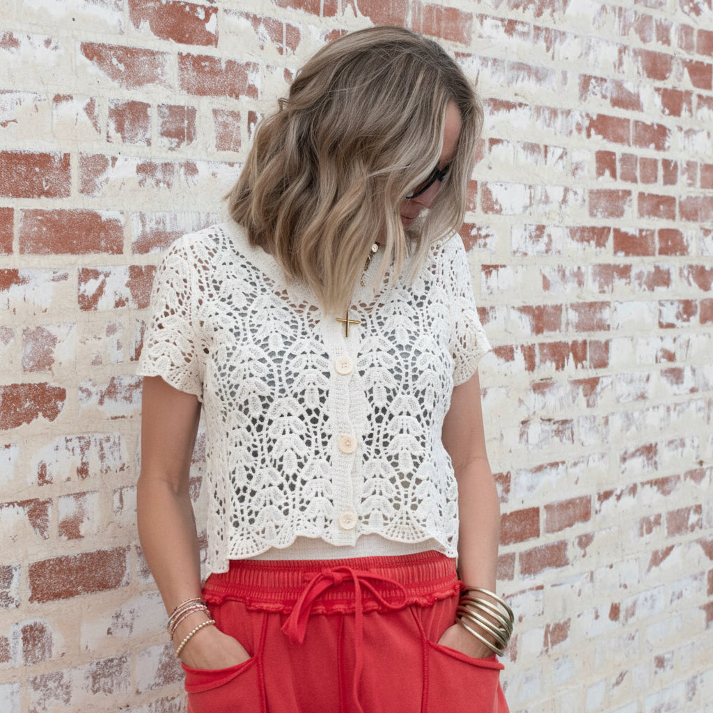 Camille Crochet Button Down Cardigan