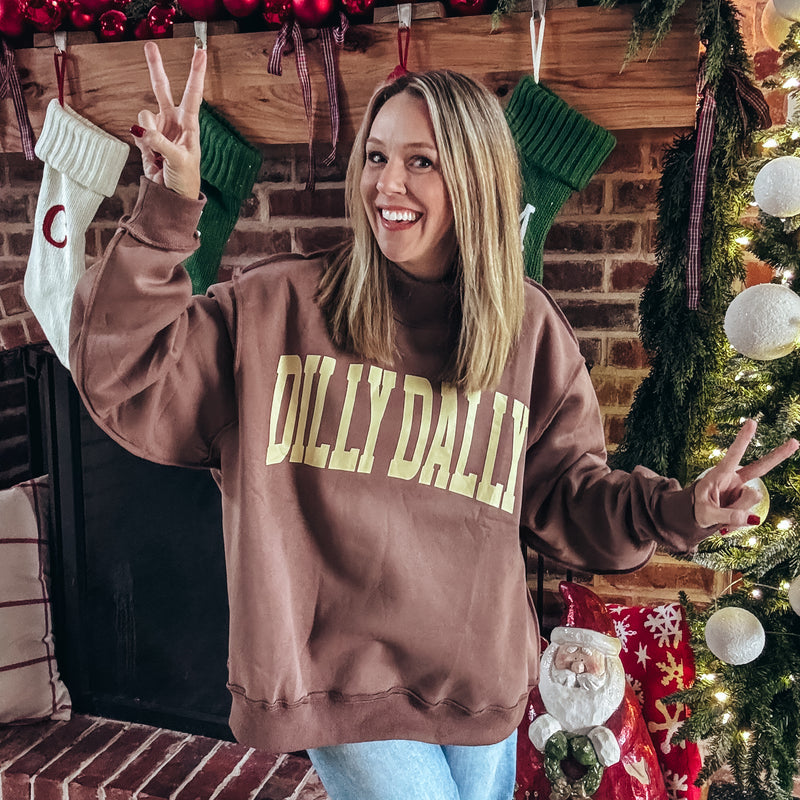 Dilly Dally Mock Neck Sweater - COFFEE