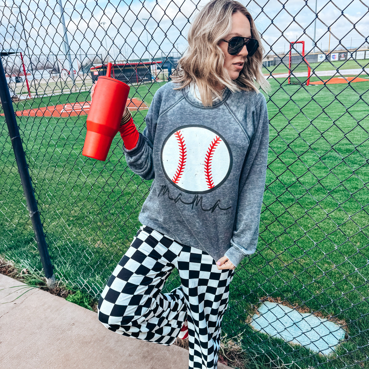 Baseball Mama Grey Acid Wash Sweatshirt