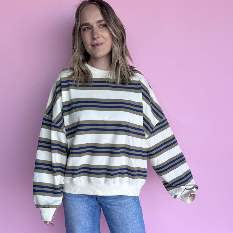 Stevie Oversized Striped Top - OLIVE