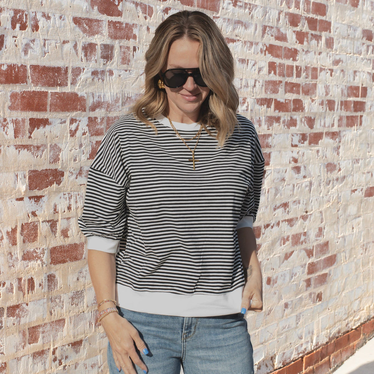 Serenity Striped Top - BLACK