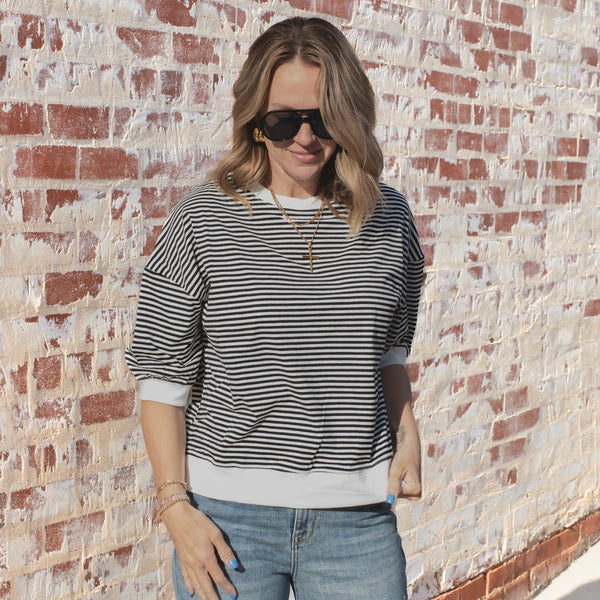 Serenity Striped Top - BLACK