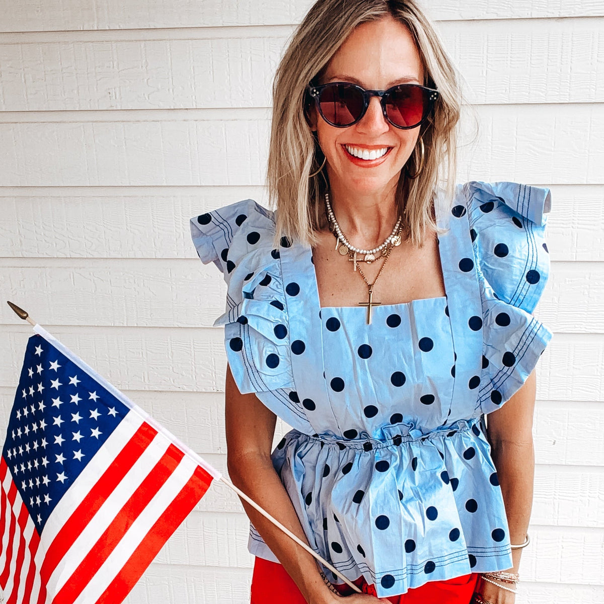Spot Me Statement Blouse - BLUE