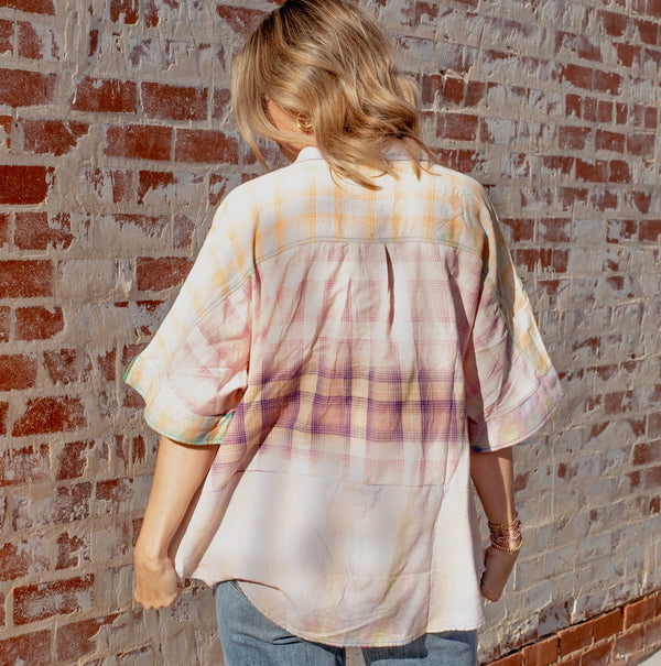 Pastel Plaid Short Sleeve Blouse