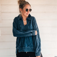 Monica Mineral Wash Sweatshirt - Navy Blue