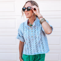 Billie Cable Knit Top - LIGHT DENIM