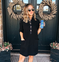 Seasons Waffle Knit Dress - BLACK