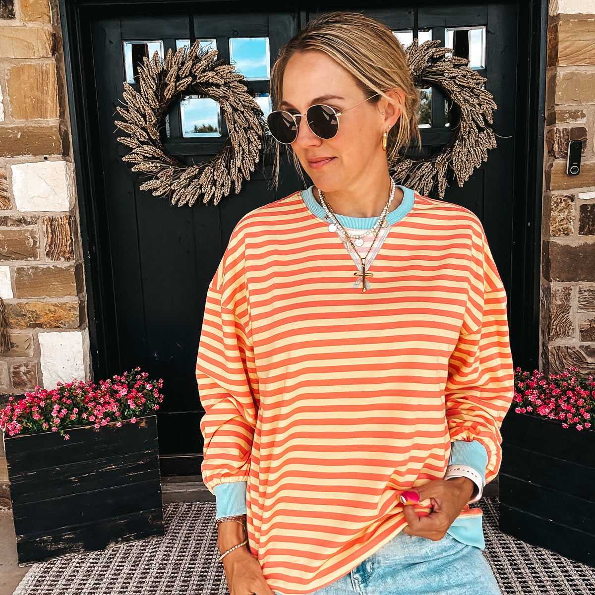 Landry Striped Sweatshirt - CORAL
