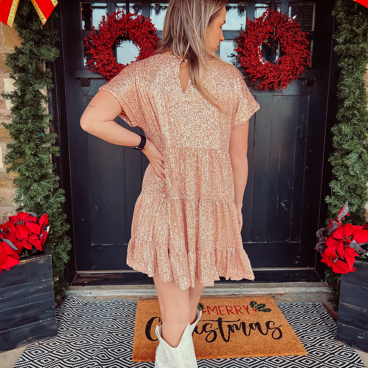 Sequin City Lights Tiered Dress - CHAMPAGNE