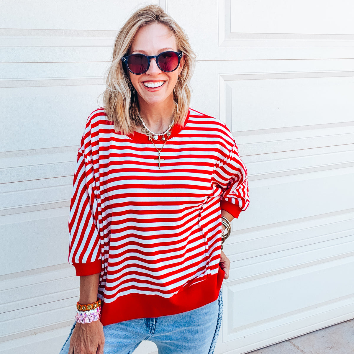 Sarah Striped Top - RED