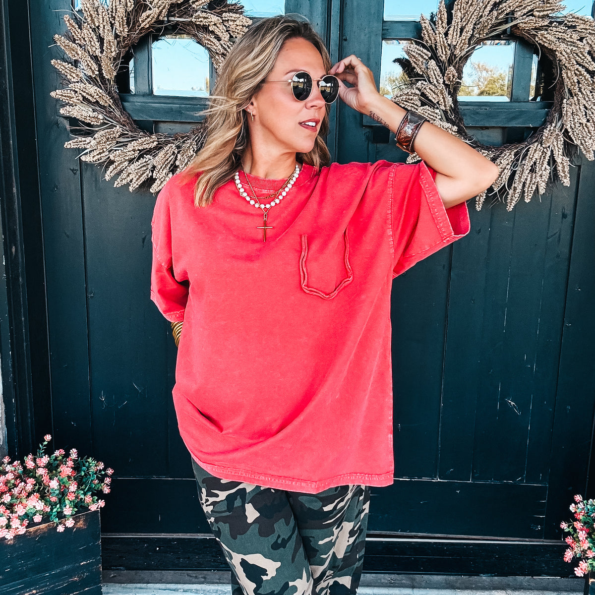 Mae Mineral Wash Tee - RED