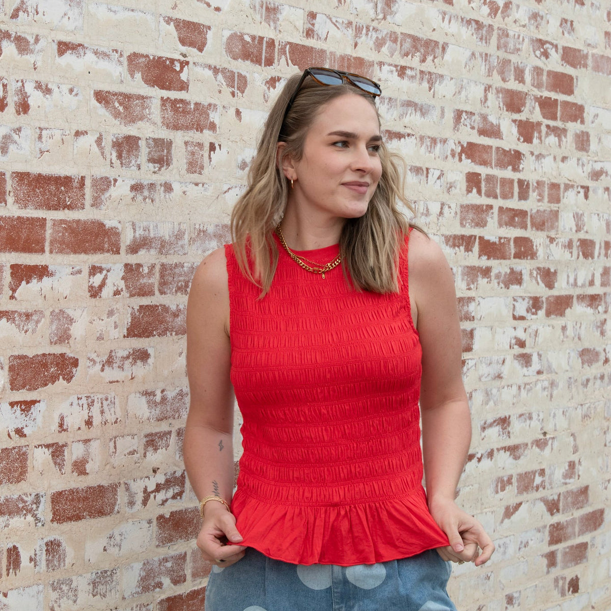 Sienna Smocked Ruffle Tank - RED