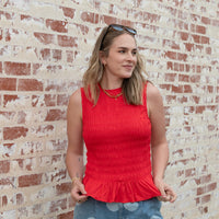 Sienna Smocked Ruffle Tank - RED
