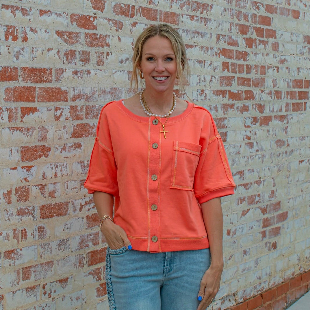 Believer Button Up Blouse - CORAL