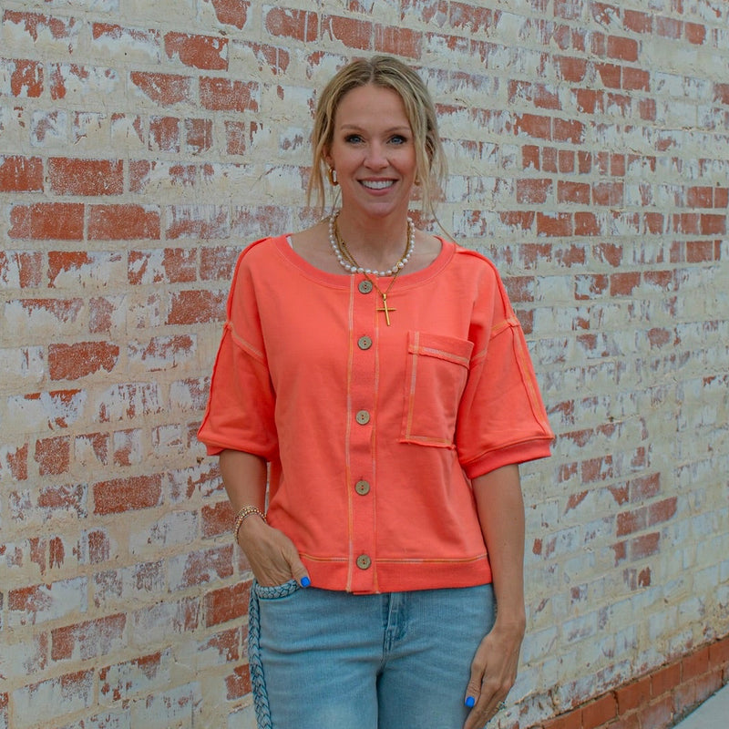 Believer Button Up Blouse - CORAL