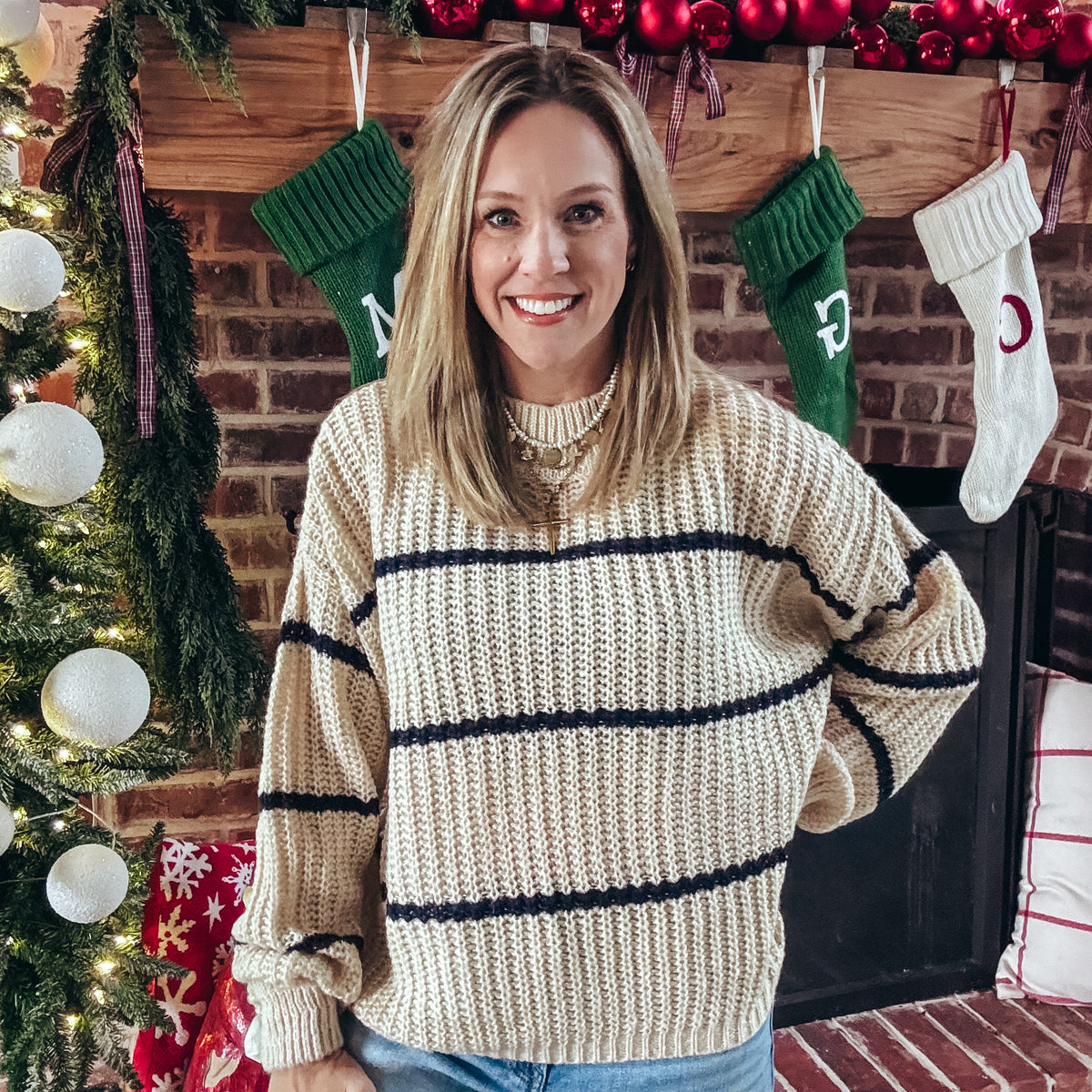 Woodlands Striped Sweater - LIGHT TAUPE