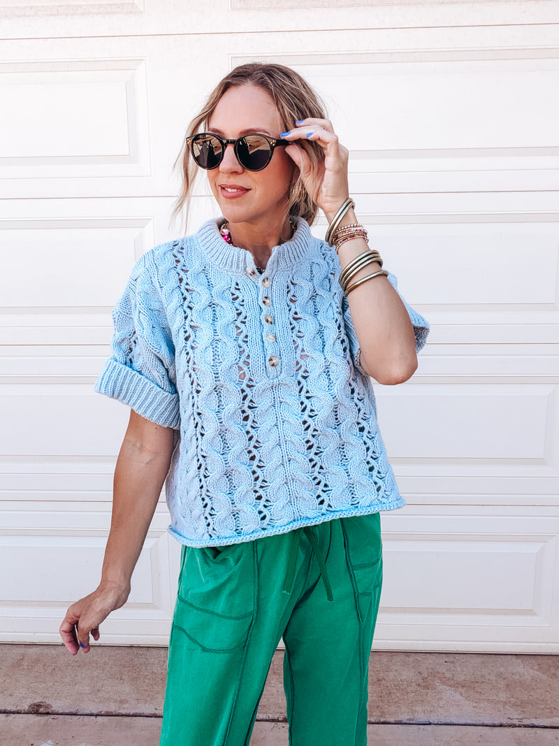 Billie Cable Knit Top - LIGHT DENIM