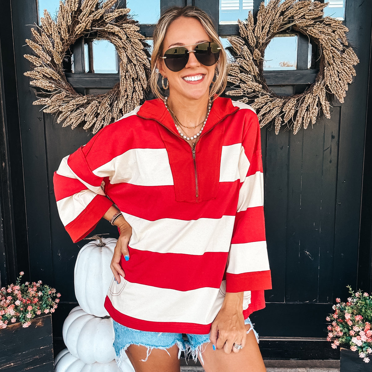 Gameday Striped Jersey Top - RED