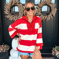 Gameday Striped Jersey Top - RED