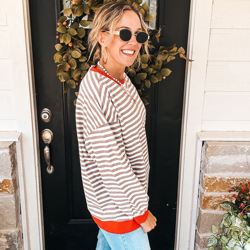 Landry Striped Sweatshirt - TAUPE