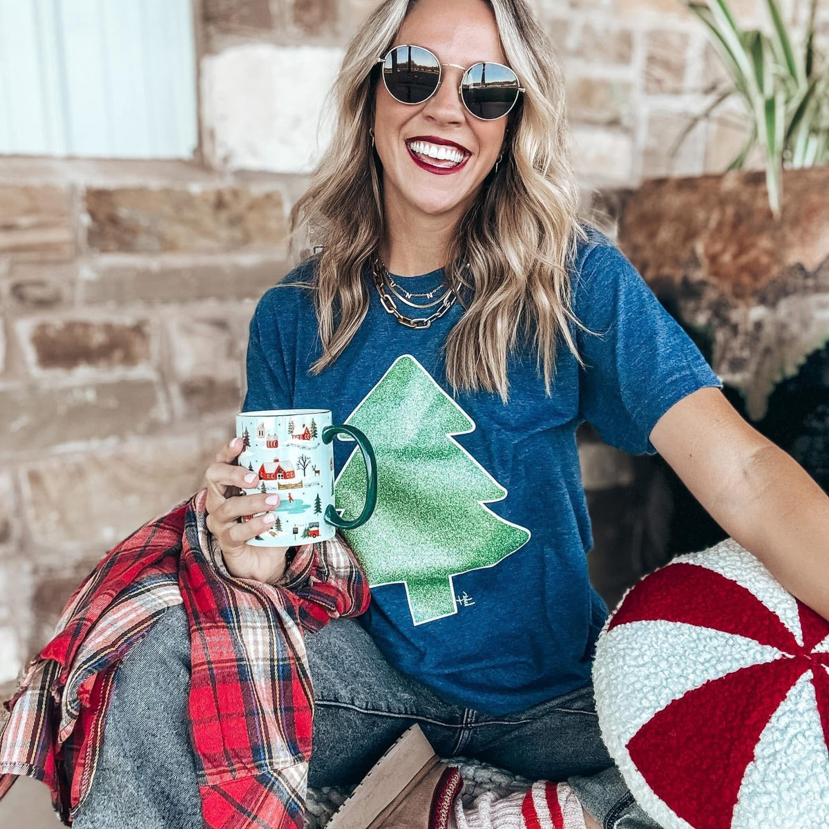 Mint Glitter Tree Navy Tee