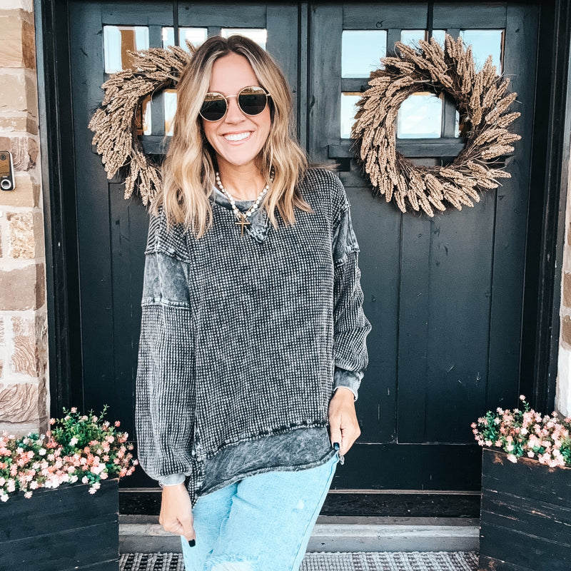 Molly Mineral Wash Terry Top - Ash Black