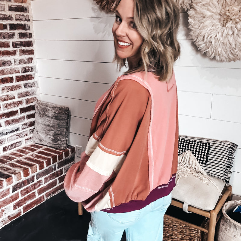 Daring Distressed Terry Pullover - RUST