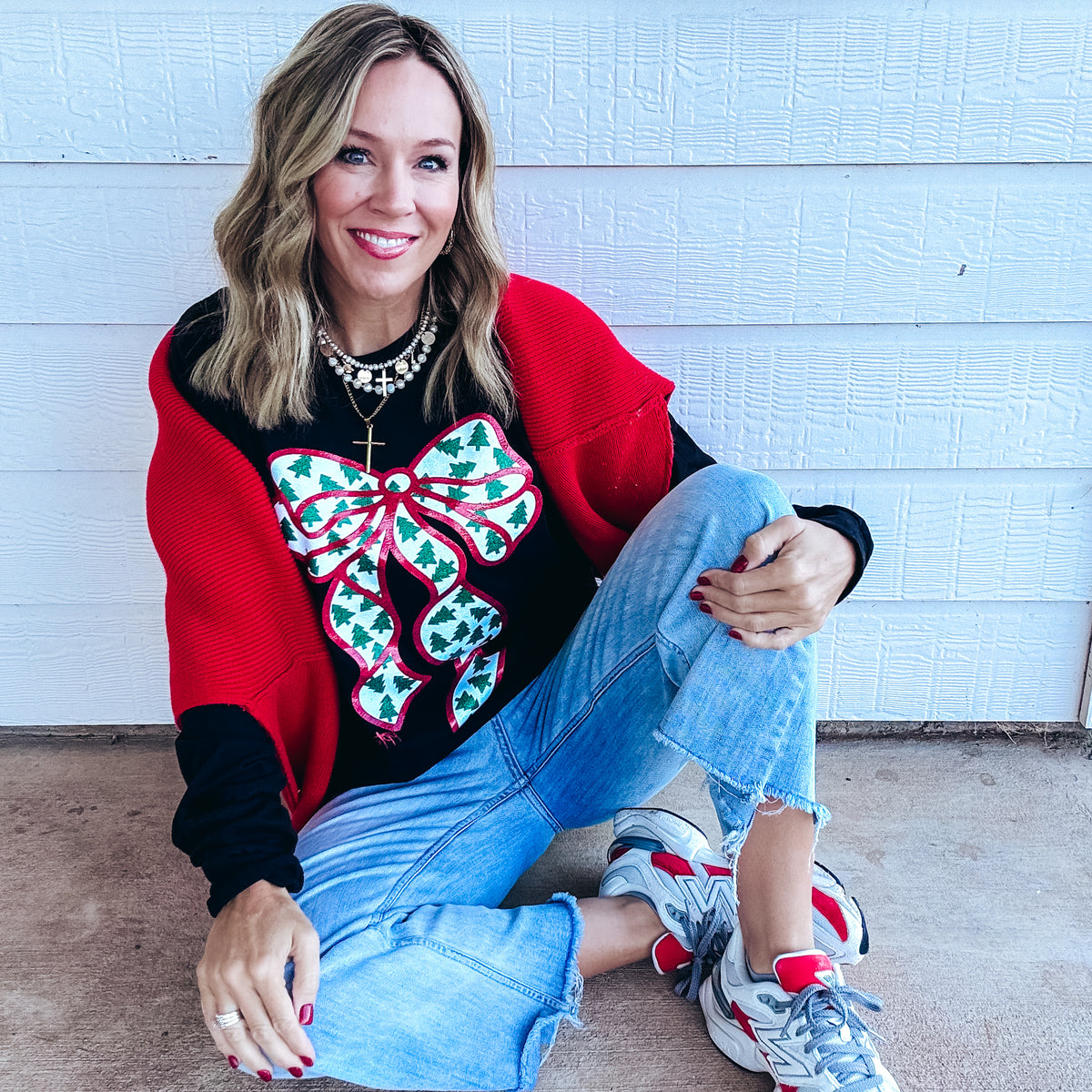 Glitter Bow with Tiny Trees Longsleeve