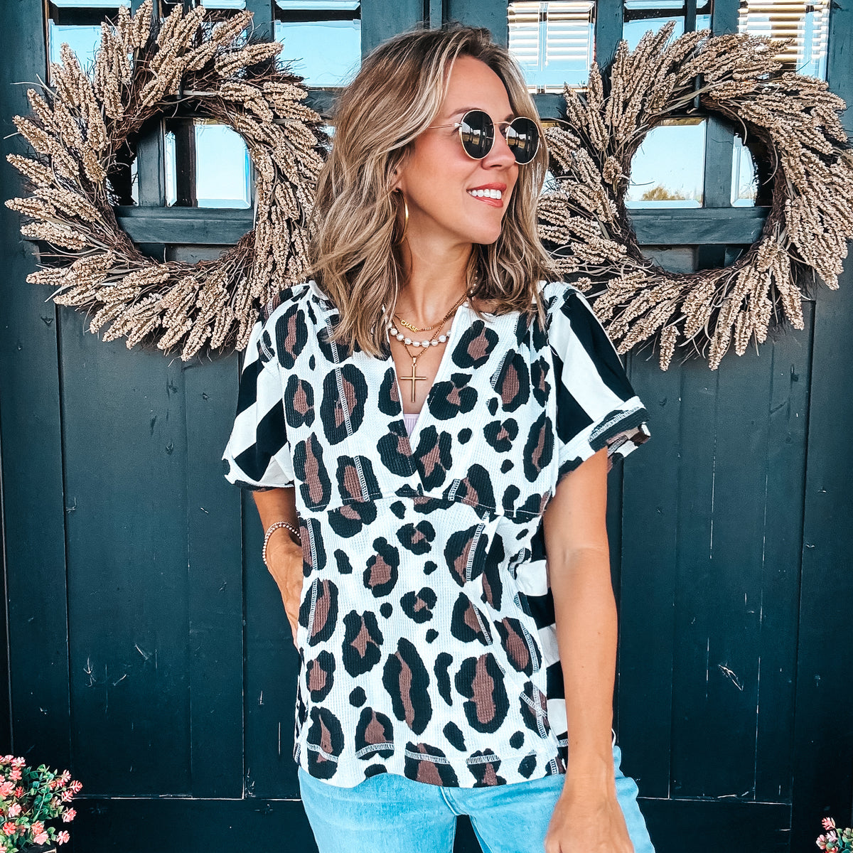 Mixed Pattern Hoodie Top