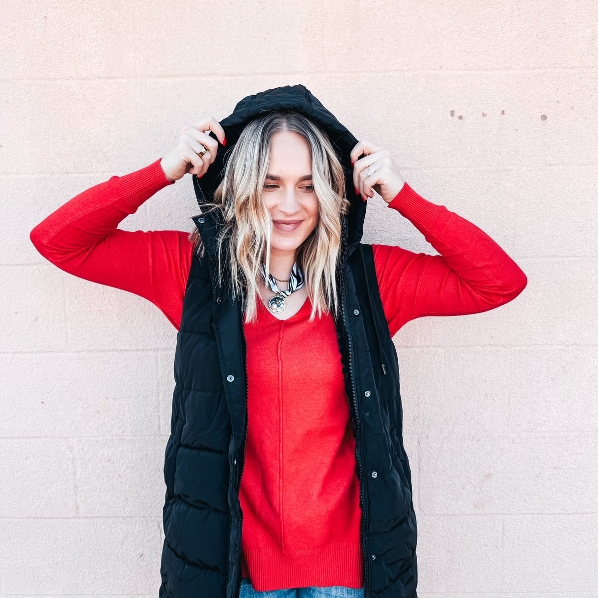 Camille Long Puffer Vest - BLACK