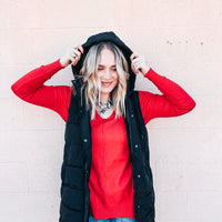 Camille Long Puffer Vest - BLACK