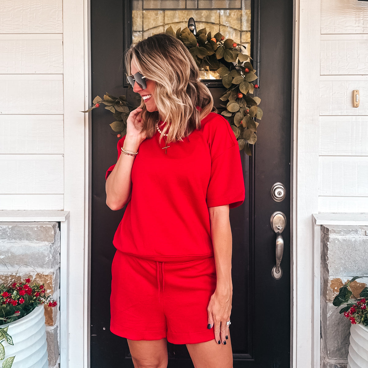 Arianna Scuba Shorts Set- Red