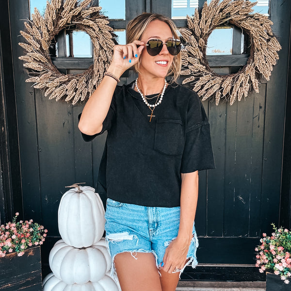 Camille Cropped Basic Tee - BLACK
