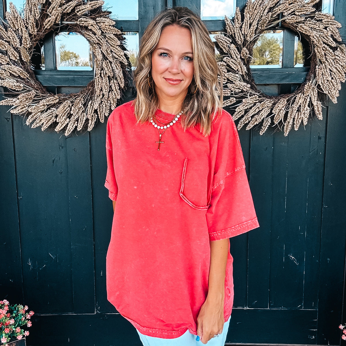 Mae Mineral Wash Tee - RED