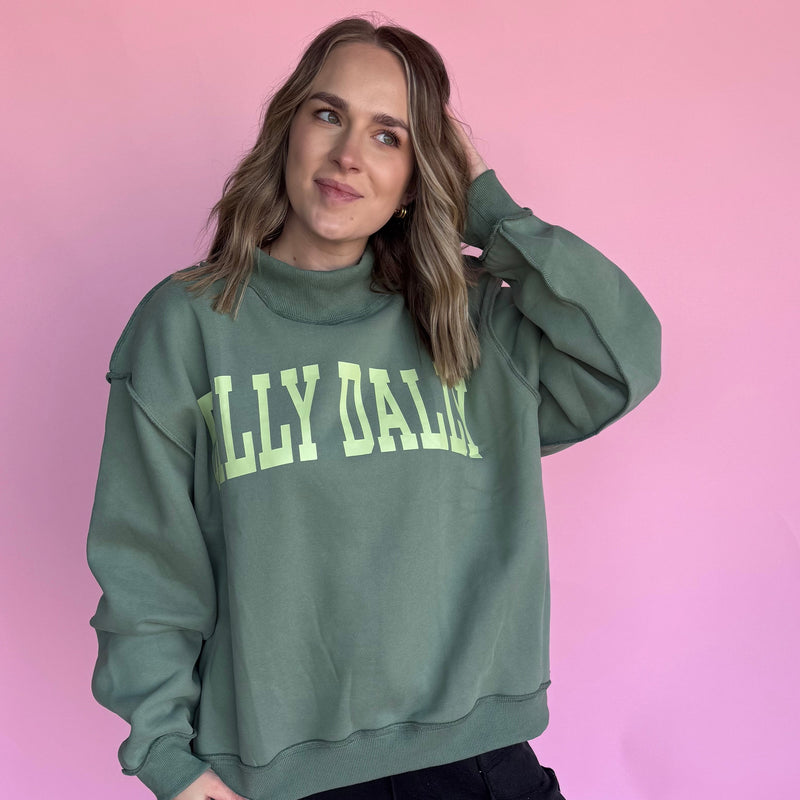 Dilly Dally Mock Neck Sweater - GREEN