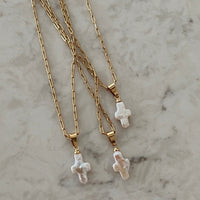 Dainty Pearl Cross Necklace
