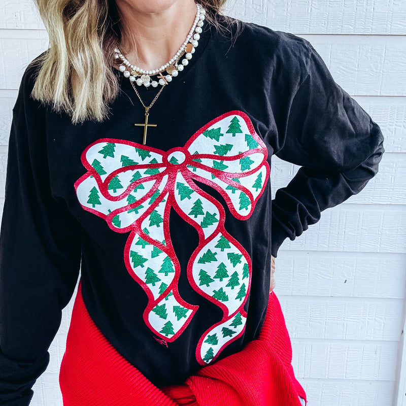 Glitter Bow with Tiny Trees Longsleeve
