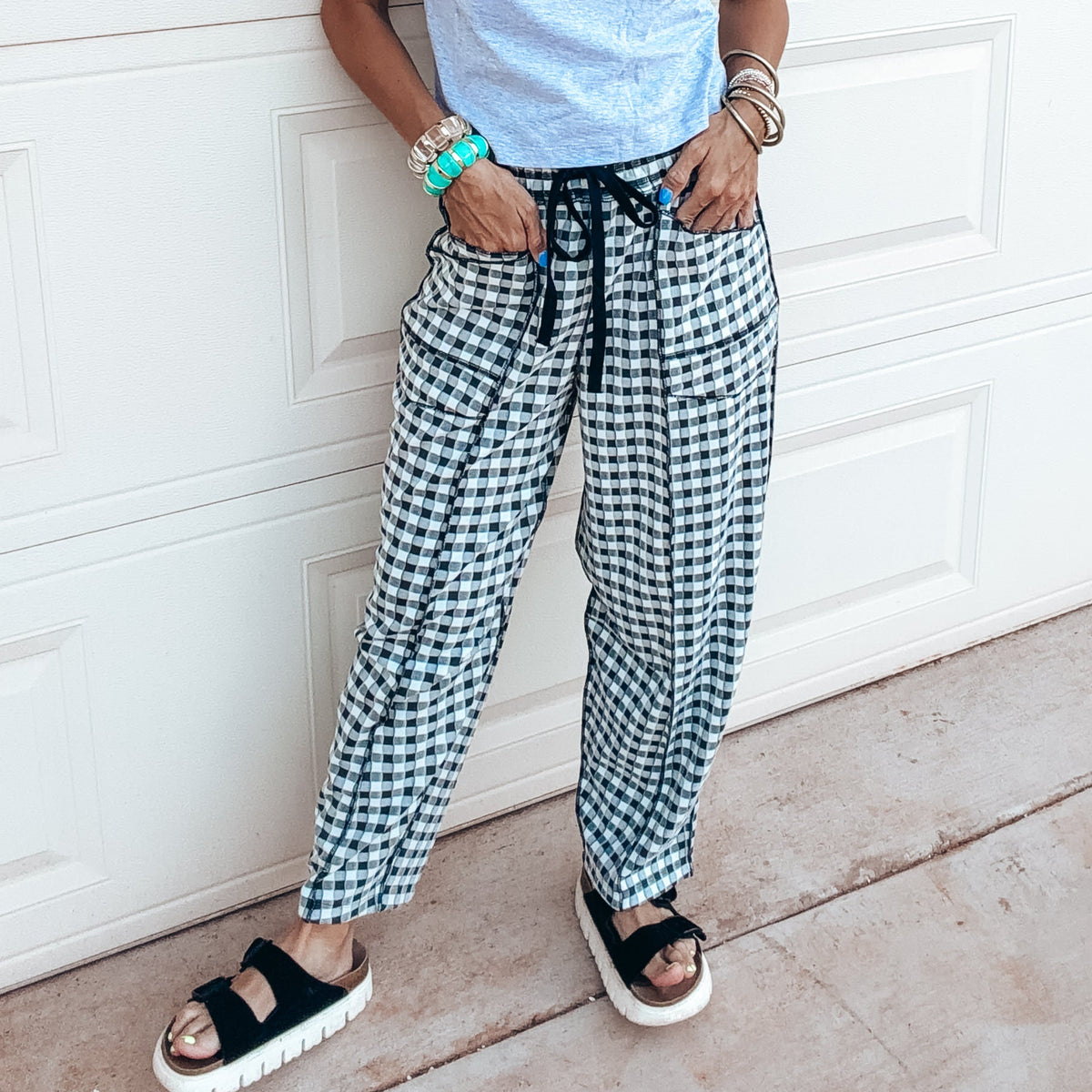 Soft Brush Barrel Louge Pants - BLACK CHECK